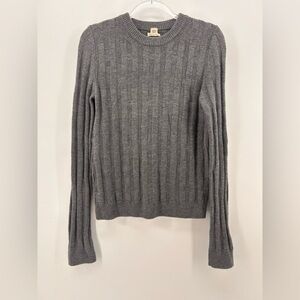 HERMES Checkered Gray 100% Virgin Wool Knit Sweater DETAIL H Size 36 US 4